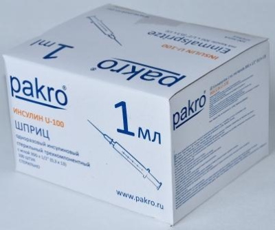 1 мл трехкомпонентный шприц Pakro инсулиновый U100 , с иглой 0,3х13, 100 шт купить оптом в Тюмени